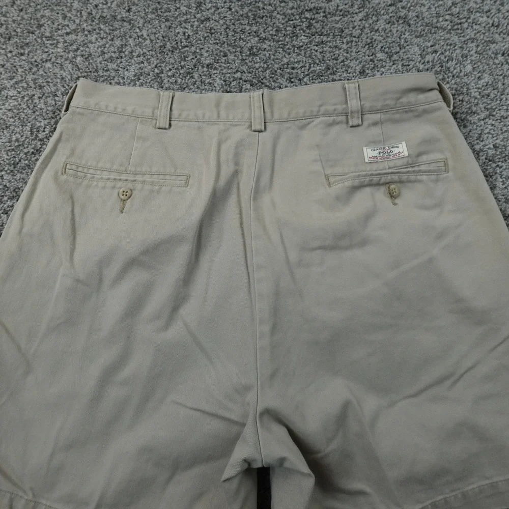 VTG Polo Ralph Lauren Shorts Mens 34 Beige Tan Andrew Chino Pleated 90s Golf Dad